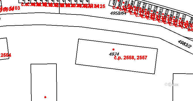 Tábor 2557,2558 na parcele st. 4974 v KÚ Tábor, Katastrální mapa