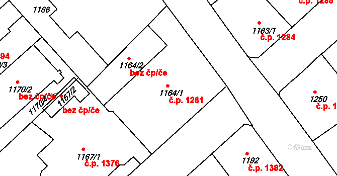 Teplice 1261 na parcele st. 1164/1 v KÚ Teplice, Katastrální mapa