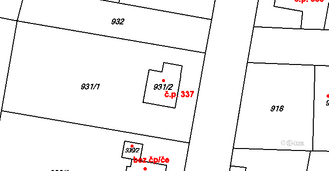Paskov 337 na parcele st. 931/2 v KÚ Paskov, Katastrální mapa