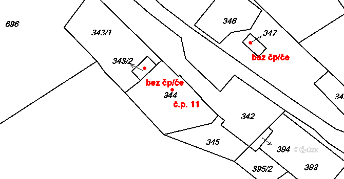 Haslice 11, Homole u Panny na parcele st. 344 v KÚ Homole u Panny, Katastrální mapa