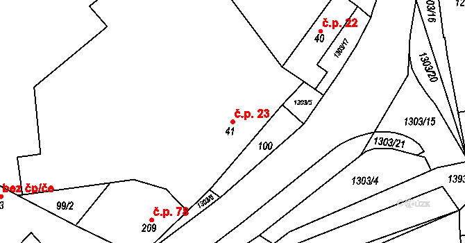 Tismice 23 na parcele st. 41 v KÚ Tismice, Katastrální mapa