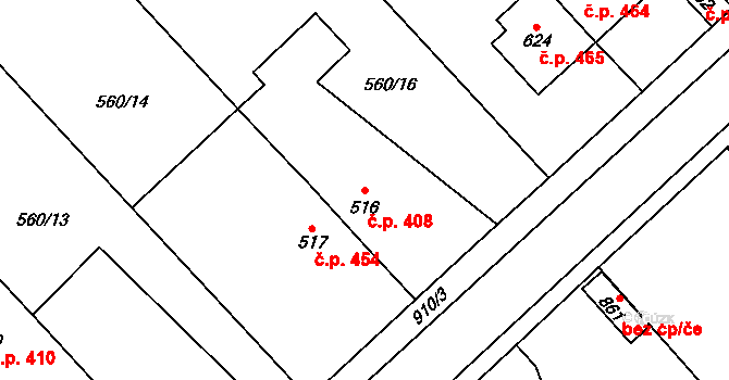 Borohrádek 408 na parcele st. 516 v KÚ Borohrádek, Katastrální mapa