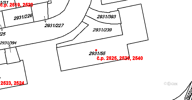 Žižkov 2540, Praha na parcele st. 2931/55 v KÚ Žižkov, Katastrální mapa