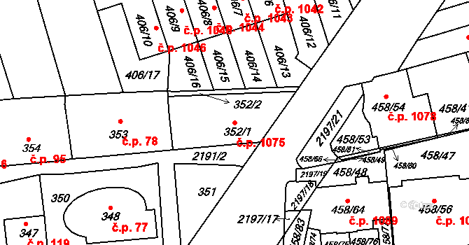 Střešovice 1075, Praha na parcele st. 352/1 v KÚ Střešovice, Katastrální mapa