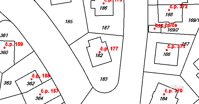 Vokovice 177, Praha na parcele st. 182 v KÚ Vokovice, Katastrální mapa