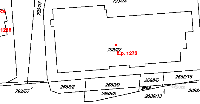 Kyje 1272, Praha na parcele st. 793/22 v KÚ Kyje, Katastrální mapa