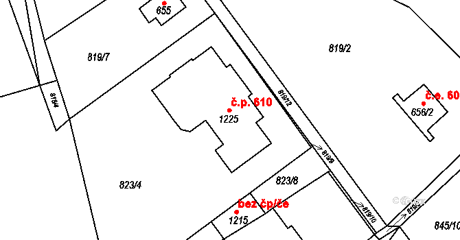 Šťáhlavy 610 na parcele st. 1225 v KÚ Šťáhlavy, Katastrální mapa