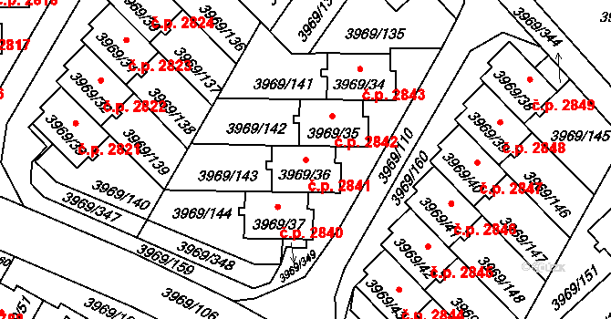 Česká Lípa 2841 na parcele st. 3969/36 v KÚ Česká Lípa, Katastrální mapa