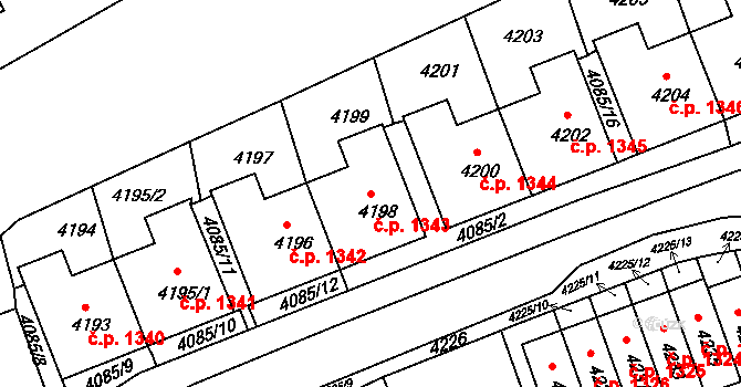 Jirkov 1343 na parcele st. 4198 v KÚ Jirkov, Katastrální mapa