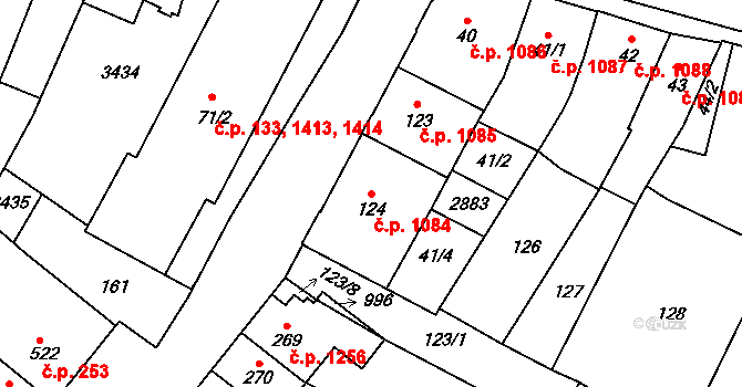 Ivančice 1084 na parcele st. 124 v KÚ Kounické Předměstí, Katastrální mapa