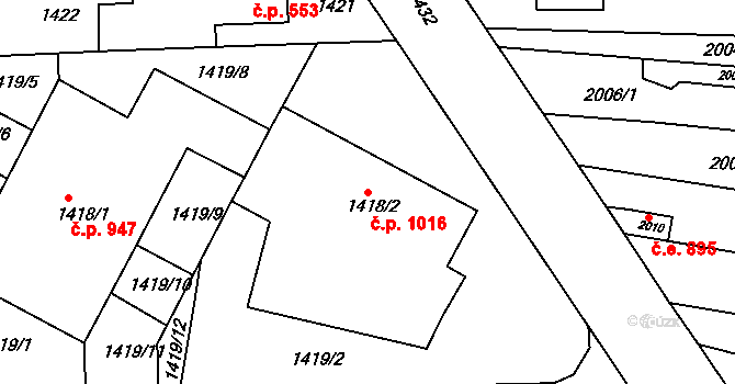 Kuřim 1016 na parcele st. 1418/2 v KÚ Kuřim, Katastrální mapa