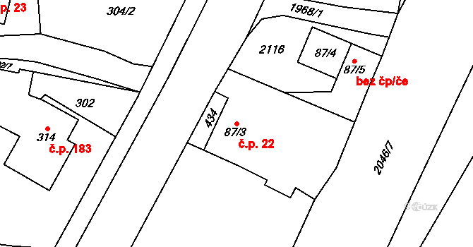 Rokytnice 22, Vsetín na parcele st. 87/3 v KÚ Rokytnice u Vsetína, Katastrální mapa