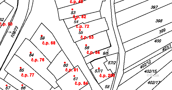 Královopolské Vážany 54, Rousínov na parcele st. 56 v KÚ Královopolské Vážany, Katastrální mapa