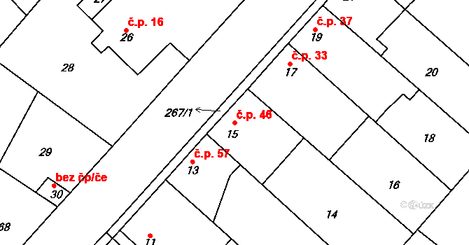 Vinařice 46, Týnec nad Labem na parcele st. 15 v KÚ Vinařice u Týnce nad Labem, Katastrální mapa