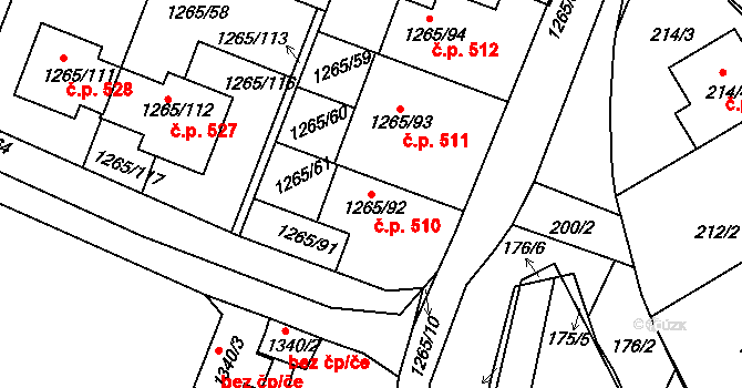 Pokratice 510, Litoměřice na parcele st. 1265/92 v KÚ Pokratice, Katastrální mapa