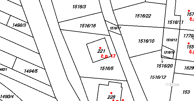 Koburk 17, Výprachtice na parcele st. 221 v KÚ Koburk, Katastrální mapa