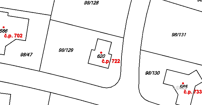 Bašť 722 na parcele st. 620 v KÚ Bašť, Katastrální mapa