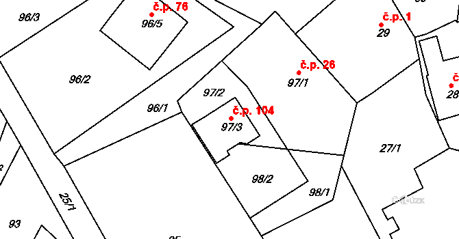 Provodov 104, Provodov-Šonov na parcele st. 97/3 v KÚ Provodov, Katastrální mapa