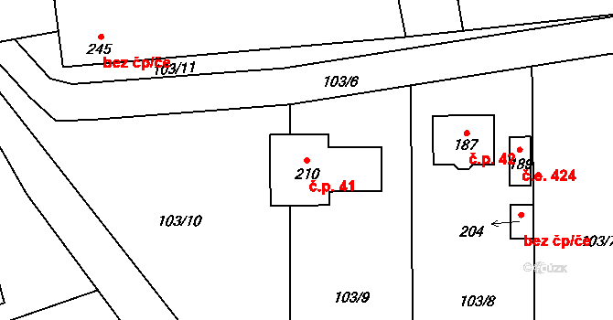 Hosov 41, Jihlava na parcele st. 210 v KÚ Hosov, Katastrální mapa