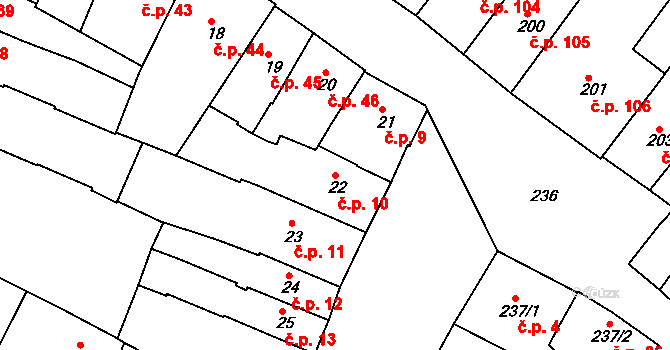 Jemnice 10 na parcele st. 22 v KÚ Jemnice, Katastrální mapa