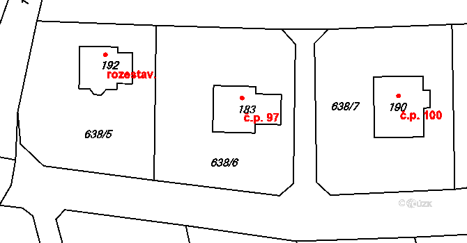 Křečovice 97 na parcele st. 183 v KÚ Křečovice u Neveklova, Katastrální mapa