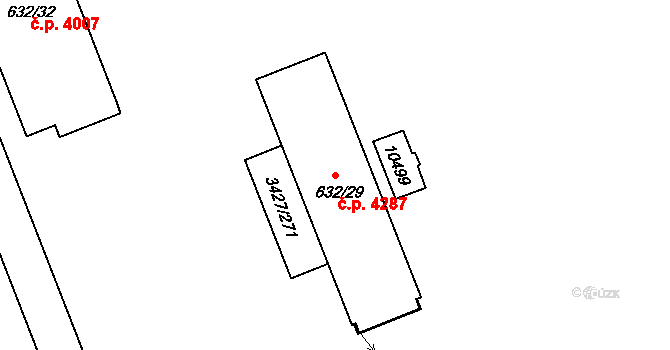 Hodonín 4287 na parcele st. 632/29 v KÚ Hodonín, Katastrální mapa
