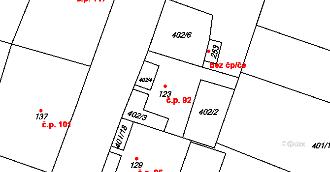 Dětřichov nad Bystřicí 92 na parcele st. 123 v KÚ Dětřichov nad Bystřicí, Katastrální mapa