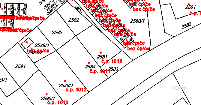 Bruntál 1010 na parcele st. 2581 v KÚ Bruntál-město, Katastrální mapa