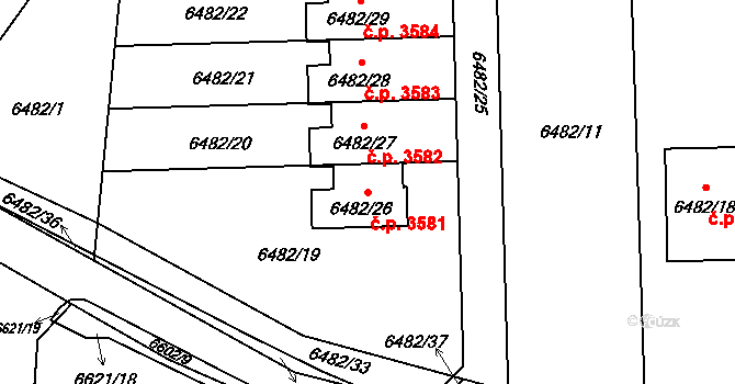 Frýdek 3581, Frýdek-Místek na parcele st. 6482/26 v KÚ Frýdek, Katastrální mapa