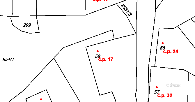 Malá Paseka 17, Čechtice na parcele st. 58 v KÚ Černičí, Katastrální mapa