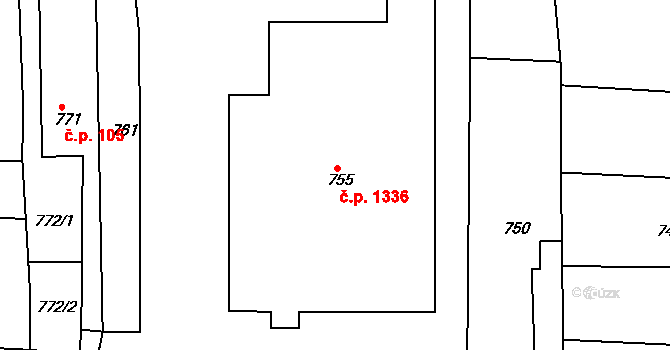 Nýřany 1336 na parcele st. 755 v KÚ Nýřany, Katastrální mapa