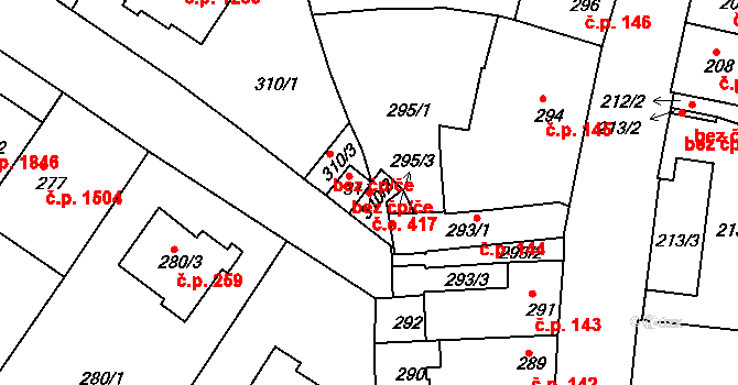 Roudnice nad Labem 417 na parcele st. 310/2 v KÚ Roudnice nad Labem, Katastrální mapa