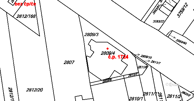 Šlapanice 1724 na parcele st. 2809/4 v KÚ Šlapanice u Brna, Katastrální mapa