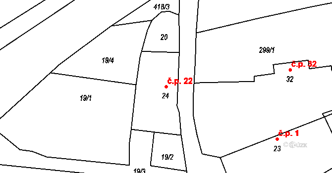 Zlivice 22, Čížová na parcele st. 24 v KÚ Zlivice, Katastrální mapa