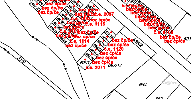 Brno 39484769 na parcele st. 687/14 v KÚ Lesná, Katastrální mapa