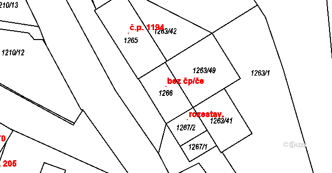 Bučovice 39698769 na parcele st. 1266 v KÚ Bučovice, Katastrální mapa