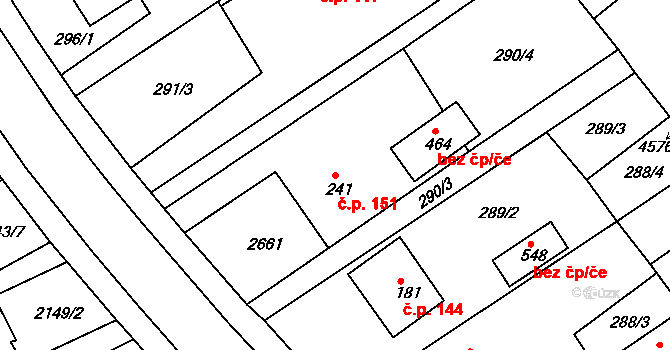 Hrádek na Vlárské dráze 151, Slavičín na parcele st. 241 v KÚ Hrádek na Vlárské dráze, Katastrální mapa