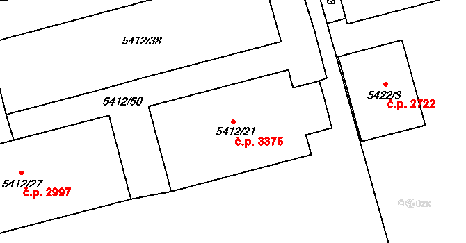 Česká Lípa 3375 na parcele st. 5412/21 v KÚ Česká Lípa, Katastrální mapa