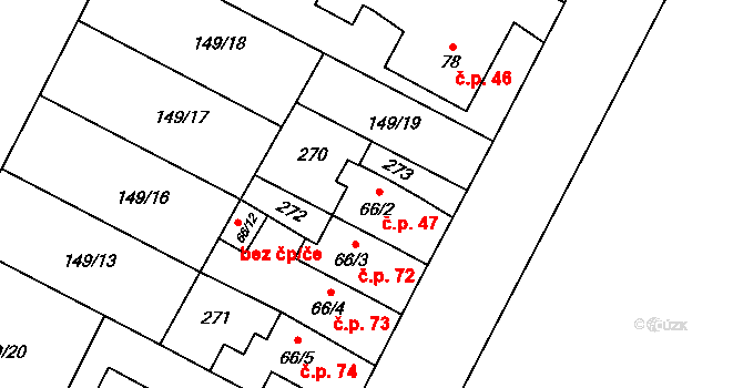 Milostovice 47, Opava na parcele st. 66/2 v KÚ Milostovice, Katastrální mapa