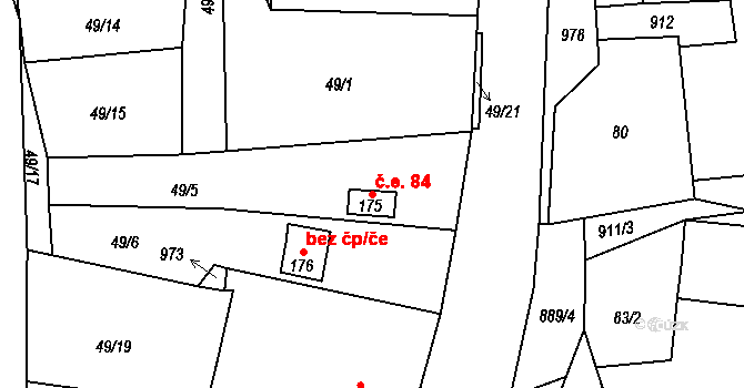 Krasoňov 84, Humpolec na parcele st. 175 v KÚ Krasoňov, Katastrální mapa