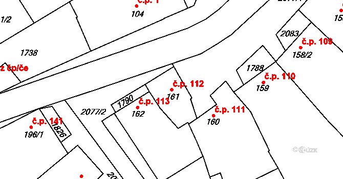 Hostěrádky-Rešov 112 na parcele st. 161 v KÚ Hostěrádky, Katastrální mapa