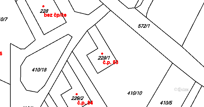 Čepirohy 83, Most na parcele st. 229/1 v KÚ Čepirohy, Katastrální mapa