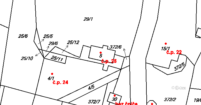 Lhota 25, Třebenice na parcele st. 5 v KÚ Lhota u Medvědic, Katastrální mapa