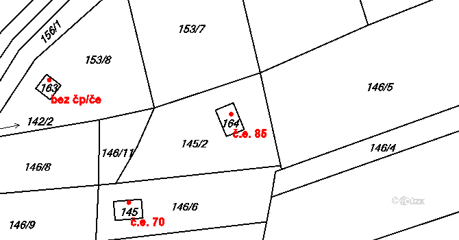 Třeboutice 85, Křešice na parcele st. 164 v KÚ Třeboutice, Katastrální mapa