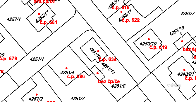 Litomyšlské Předměstí 634, Vysoké Mýto na parcele st. 4251/10 v KÚ Vysoké Mýto, Katastrální mapa