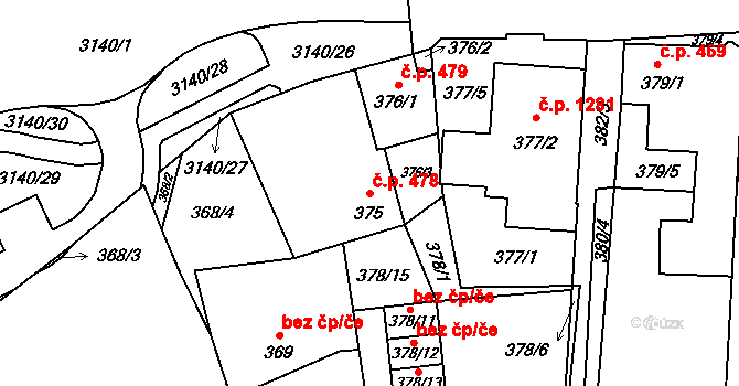 Horní Suchá 478 na parcele st. 375 v KÚ Horní Suchá, Katastrální mapa