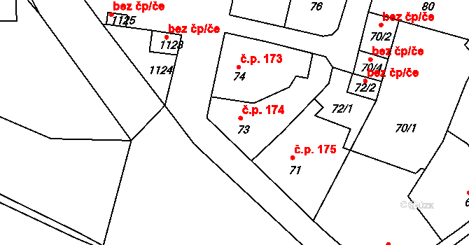 Chrást 174 na parcele st. 73 v KÚ Chrást u Plzně, Katastrální mapa