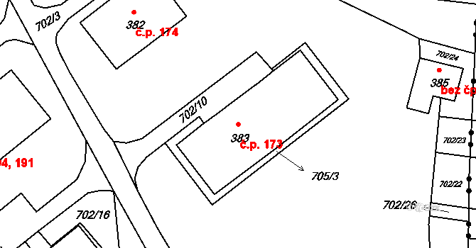 Dolní Kamenice 173, Česká Kamenice na parcele st. 383 v KÚ Dolní Kamenice, Katastrální mapa