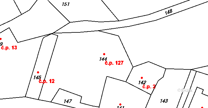 Černčice 127 na parcele st. 144 v KÚ Černčice, Katastrální mapa