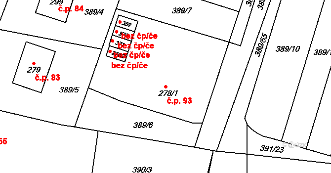 Dražkovice 93, Pardubice na parcele st. 278/1 v KÚ Dražkovice, Katastrální mapa